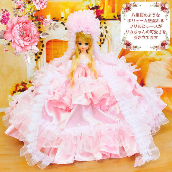 リカちゃん　桜ドレス　ピンク　ハンドメイド服　ドール服　人形服　ドールドレス　♡SAKURA DEUX♡ 3枚目の画像