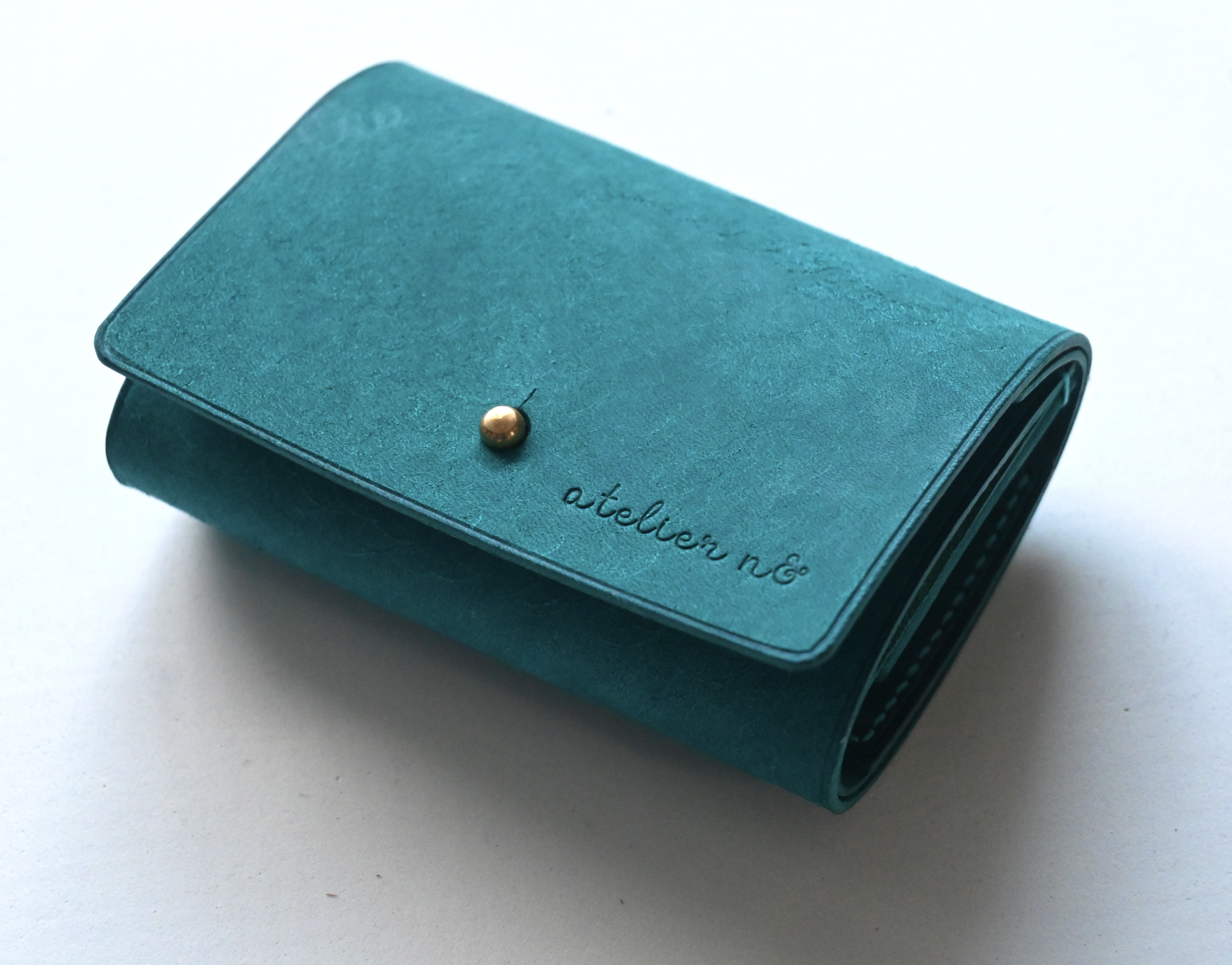 ギボシでとめる三つ折り財布【ターコイズ】ミニ財布　イタリアンレザー　レディース　ユニセックス