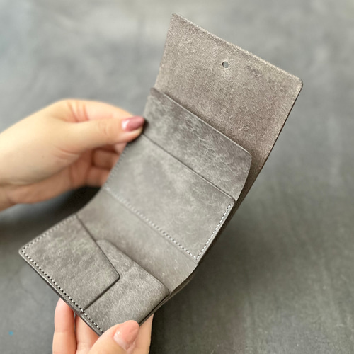 ギボシでとめる三つ折り財布【グレー】ミニ財布 イタリアン ギボシでとめる三つ折り財布【グレー】ミニ財布 イタリアン