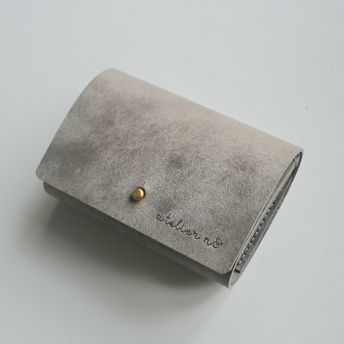 ギボシでとめる三つ折り財布【グレー】ミニ財布 イタリアンレザー