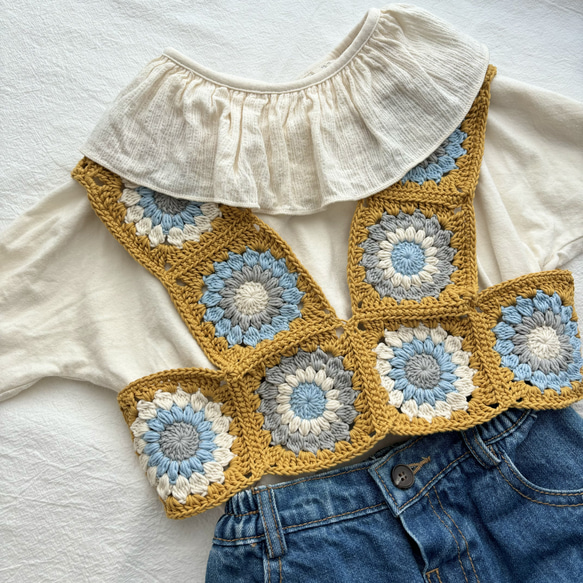 Baby&kids お花モチーフのニットベストcotton100%【受注制作】 子供服