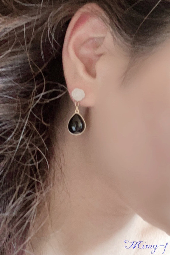 【ローズ】ブラックオニキス　ドロップ　ピアス