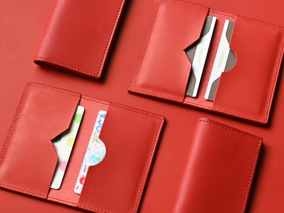 Leather Card Case ( Custom Name ) - Joy Red 1枚目の画像