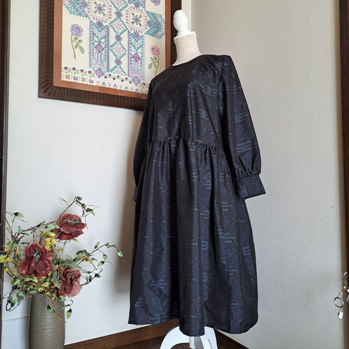 ☆ 着物リメイク/大島紬/一点もの/ギャザーワンピ―ス！☆ ワンピース