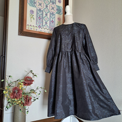 ☆ 着物リメイク/大島紬/一点もの/ギャザーワンピ―ス！☆ ワンピース