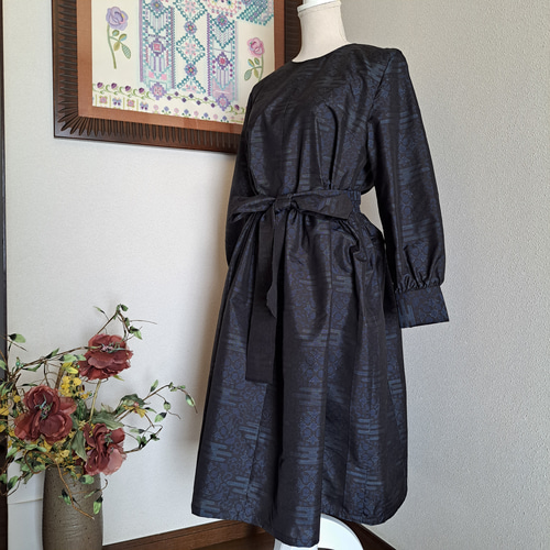 ☆ 着物リメイク/大島紬/一点もの/ギャザーワンピ―ス！☆ ワンピース  