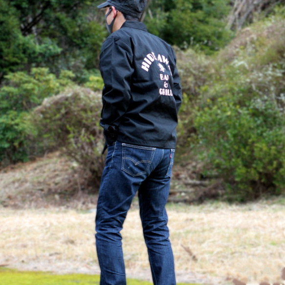 刺繍 コーチジャケット "HIDEAWAY" 防風 撥水 W-24001 ブラック 13枚目の画像