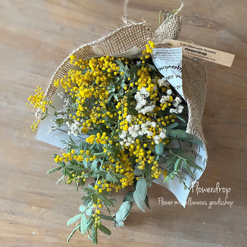 ミモザのスワッグ 英字新聞ラッピング ドライフラワー ドライフラワー