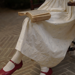 ベージュジャカード日本製クールノースリーブラウンドネックジャガードドレス春秋ミドル丈ベストドレス 18枚目の画像