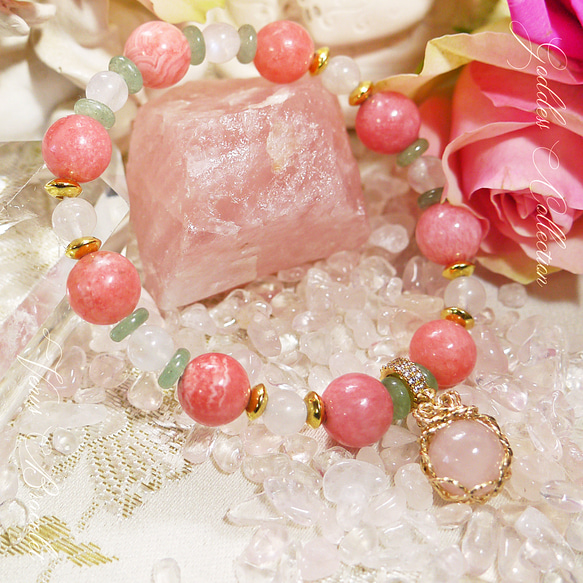 インカローズ 14kgf ローズクォーツ ムーンストーン グリーン