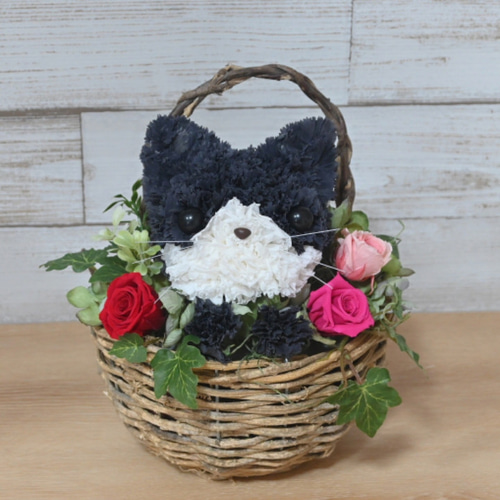 フラワーペット【猫・壁掛けバスケット】 2way プリザーブドフラワー