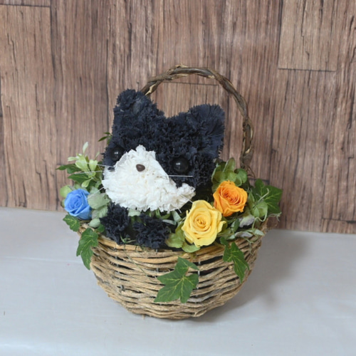 フラワーペット【猫・壁掛けバスケット】 2way プリザーブドフラワー