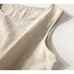 ノースリーブワンピース　綿麻ワンピース　ウエストに紐付き　水洗い綿麻ワンピース　3色　フリーサイズ　L333 4枚目の画像