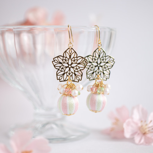 ✡『お花モチーフシャラシャラピアス』春 フラワー（シャラシャラ  