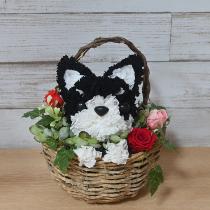 フラワーペット【チワワ・壁掛けバスケット】2way プリザーブドフラワー 犬 花  ペット 誕生日 母の日
