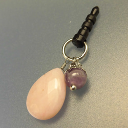 [促銷] [生日石] 帶有水滴圖案的時尚耳機插孔 粉紅色蛋白石 x 紫水晶 400 日元 600 → 500 日元 第1張的照片