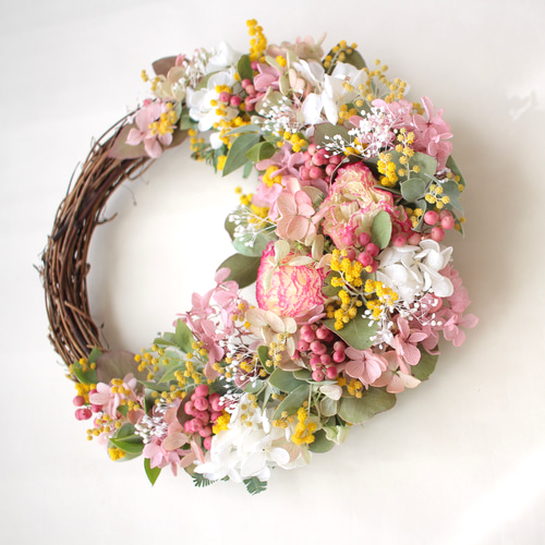 ミモザとラナンキュラスのハーフリース ドライフラワー amijus 通販