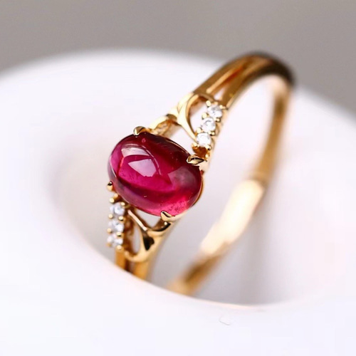 桃色」K18 天然深紅トルマリン 天然ダイヤモンド 上品 幸運 健康 10月  