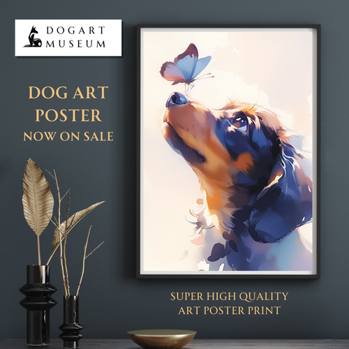 蝶犬戯舞 - ダックスフンド犬の子犬 No.2】春・蝶・子犬・アート