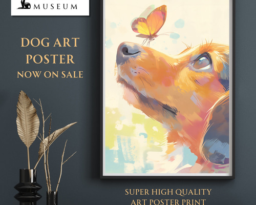 蝶犬戯舞 - ダックスフンド犬の子犬 No.3】春・蝶・子犬・アート