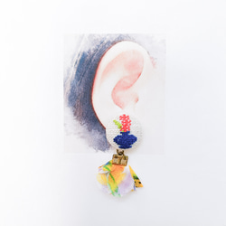 フラワーベースA 北欧刺繍くるみボタンイヤリング/ピアス/イヤークリップ ヒヤシンス ラナンキュラス ガーベラ 18mm 2枚目の画像
