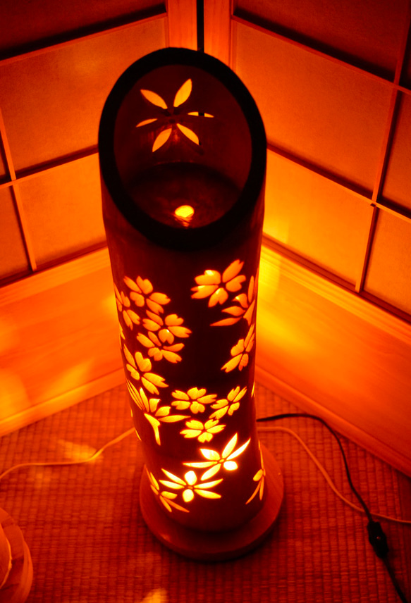 全面彫　竹あかり・竹灯り・竹灯籠・竹灯篭・竹ランプ ～～ ★温春★～～ 竹灯り 竹ランプ 全面彫　竹あかり 竹灯籠 竹灯篭 ～～