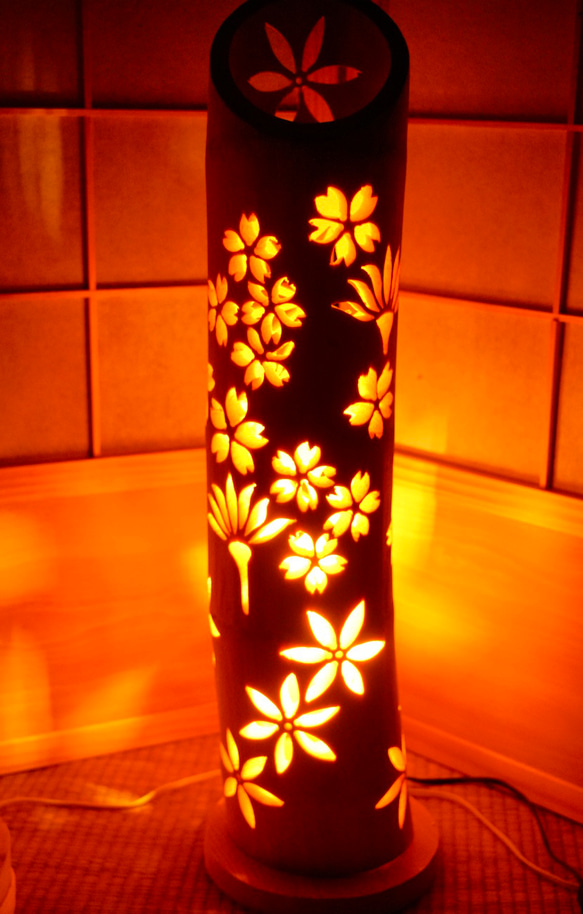 全面彫　竹あかり・竹灯り・竹灯籠・竹灯篭・竹ランプ ～～ ★温春★～～ 竹灯り 竹ランプ 全面彫　竹あかり 竹灯籠 竹灯篭 ～～