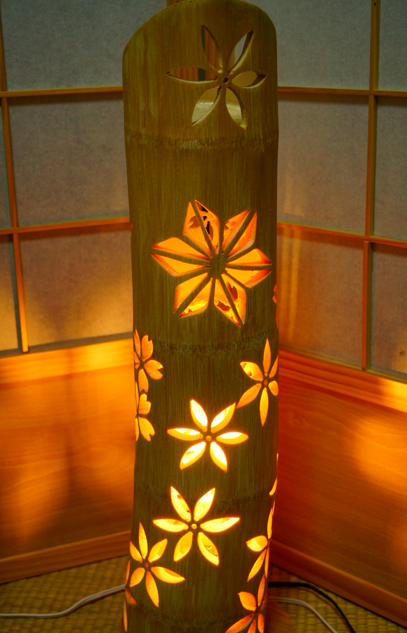 全面彫　竹あかり・竹灯り・竹灯籠・竹灯篭・竹ランプ ～～ ★温春★～～ 竹灯り 竹ランプ 全面彫　竹あかり 竹灯籠 竹灯篭 ～～