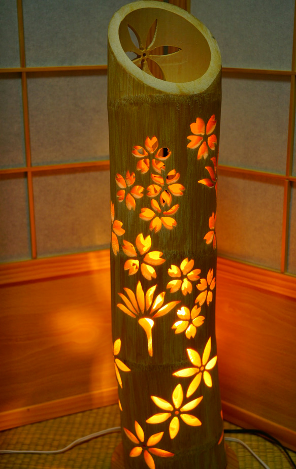 全面彫　竹あかり・竹灯り・竹灯籠・竹灯篭・竹ランプ ～～ ★温春★～～ 竹灯り 竹ランプ 全面彫　竹あかり 竹灯籠 竹灯篭 ～～