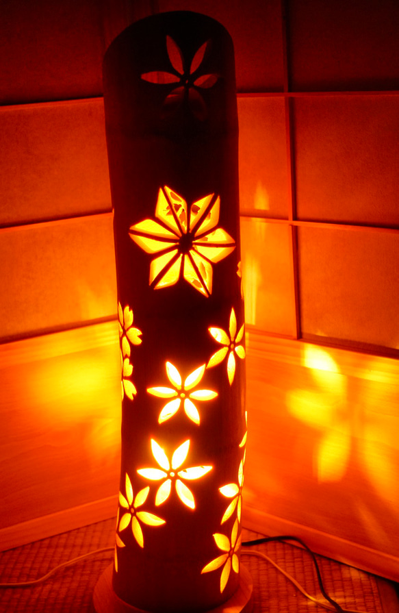 全面彫　竹あかり・竹灯り・竹灯籠・竹灯篭・竹ランプ ～～ ★温春★～～ 竹灯り 竹ランプ 全面彫　竹あかり 竹灯籠 竹灯篭 ～～