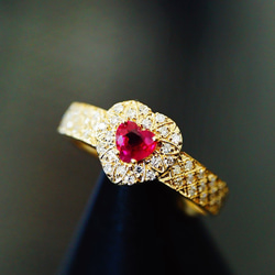 豪華」K18 天然ルビー 天然ダイヤモンド リング 純愛 女性 女王 ハート