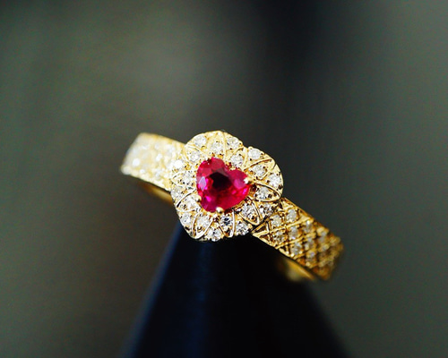 豪華」K18 天然ルビー 天然ダイヤモンド リング 純愛 女性 女王 ハート