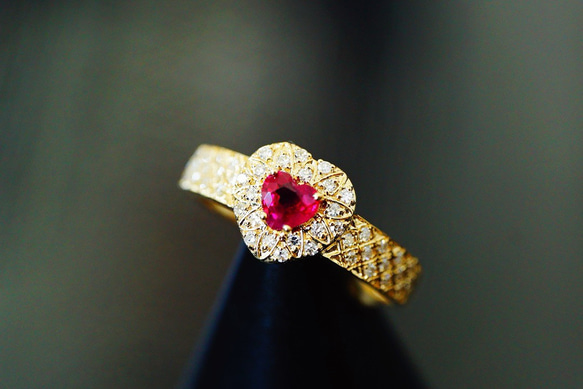 K18　天然ルビーリング　R0.43ct　D0.10ct　18金　ダイヤモンド 豪華」K18 天然ルビー 天然ダイヤモンド リング 純愛 女性 女王 ハート