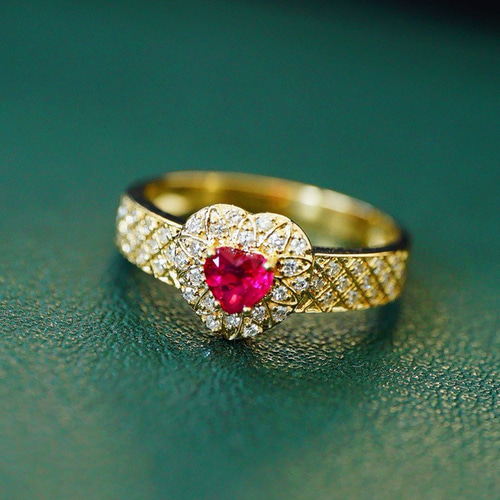 豪華」K18 天然ルビー 天然ダイヤモンド リング 純愛 女性 女王 ハート