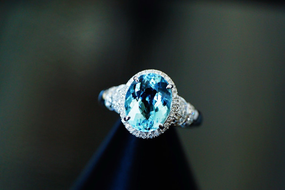 綺羅星」K18 天然サンタマリアアクアマリン 天然ダイヤモンド リング