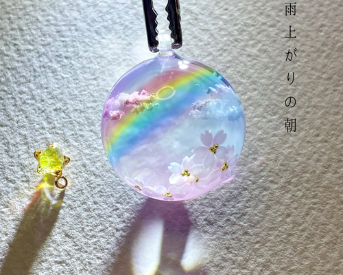 受注制作/M size】情景レジン-雨上がりの朝 プレゼント/桜/春