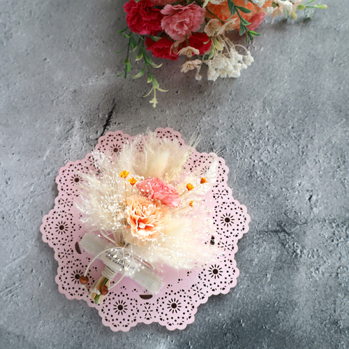 母の日フレームブーケ♡ピーチ♡ 取り外せる花束 選べるフレームカラー  