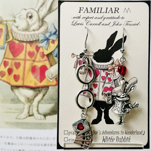 ฅ❤️ レジン　アリス　白うさぎ　ハートの女王　リボン　ピアス　イヤリング 不思議の国のアリス」【白ウサギ (裁判 B)】ピアスorイヤリング ピアス