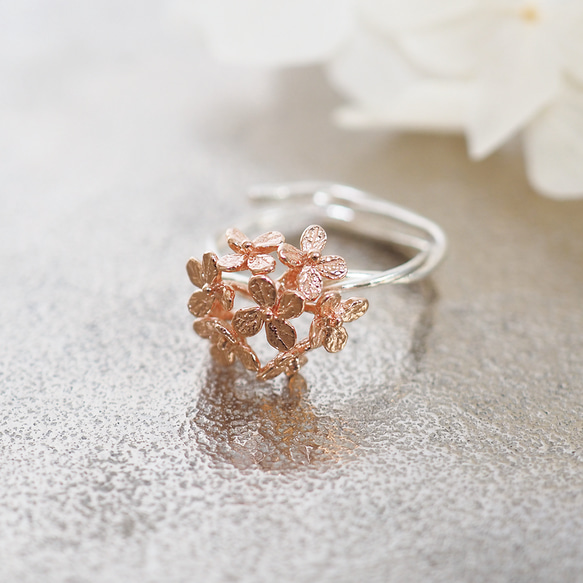 ＜Creema限定＞紫陽花のリング(silver×pink gold) ※フリーサイズ 1枚目の画像