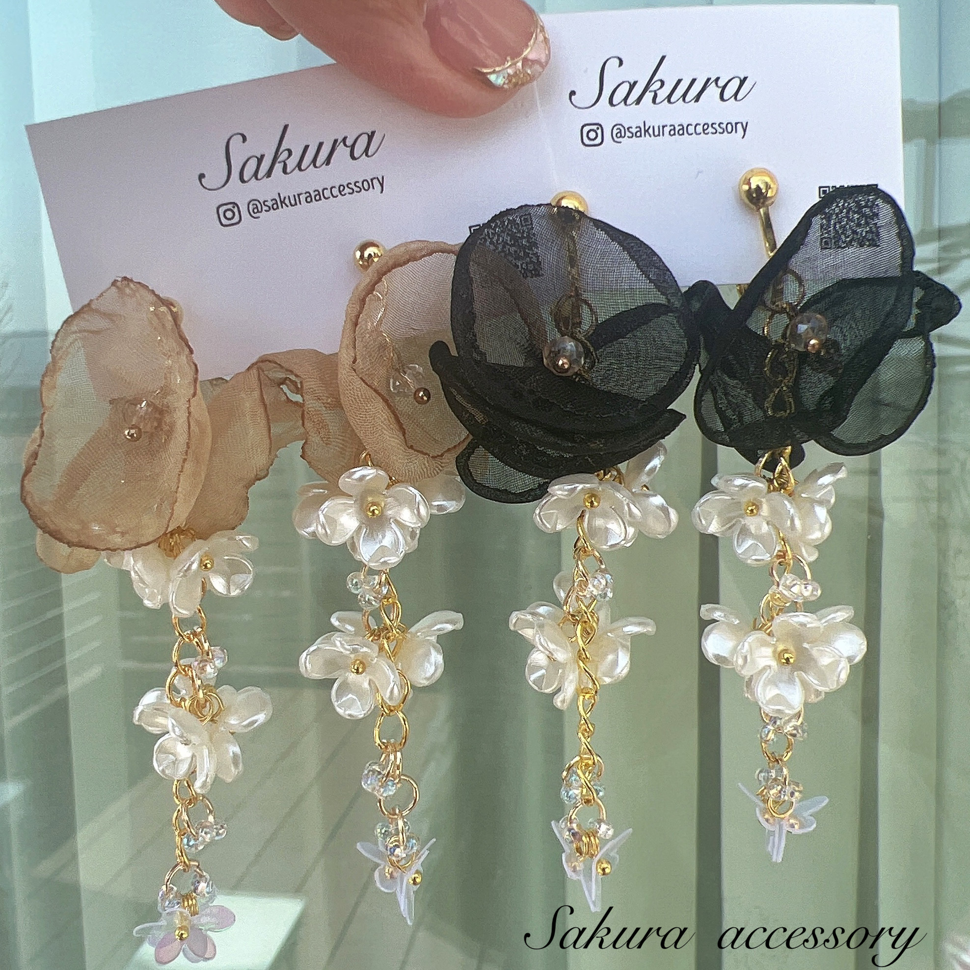 シフォンフラワー 小花 スパンコール ピアス イヤリング ピアス 