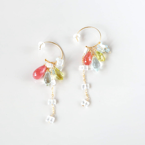 14kgf/極上カットアクアマリンxインカローズフープピアス ピアス  