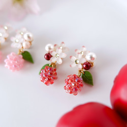 春の福袋・ちっちゃな桜色ラズベリー(木苺)のイヤリング、ピアス&ピンクストーンネックレスセット・受注制作 14枚目の画像