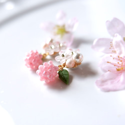 春の福袋・ちっちゃな桜色ラズベリー(木苺)のイヤリング、ピアス&ピンクストーンネックレスセット・受注制作 11枚目の画像