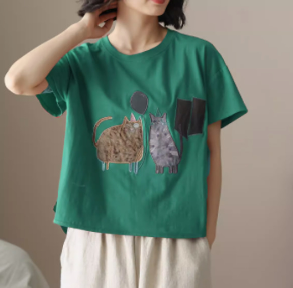 初春.  100％綿.無地.コットンTシャツ ショート丈半袖トップス 4枚目の画像