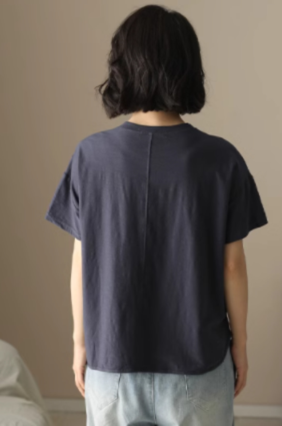 初春.  100％綿.無地.コットンTシャツ ショート丈半袖トップス 13枚目の画像