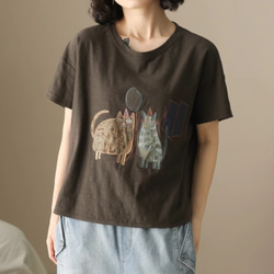 初春.  100％綿.無地.コットンTシャツ ショート丈半袖トップス 7枚目の画像