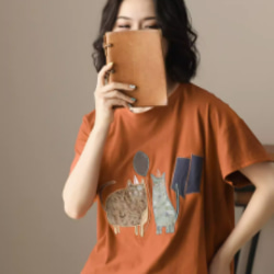 初春.  100％綿.無地.コットンTシャツ ショート丈半袖トップス 3枚目の画像