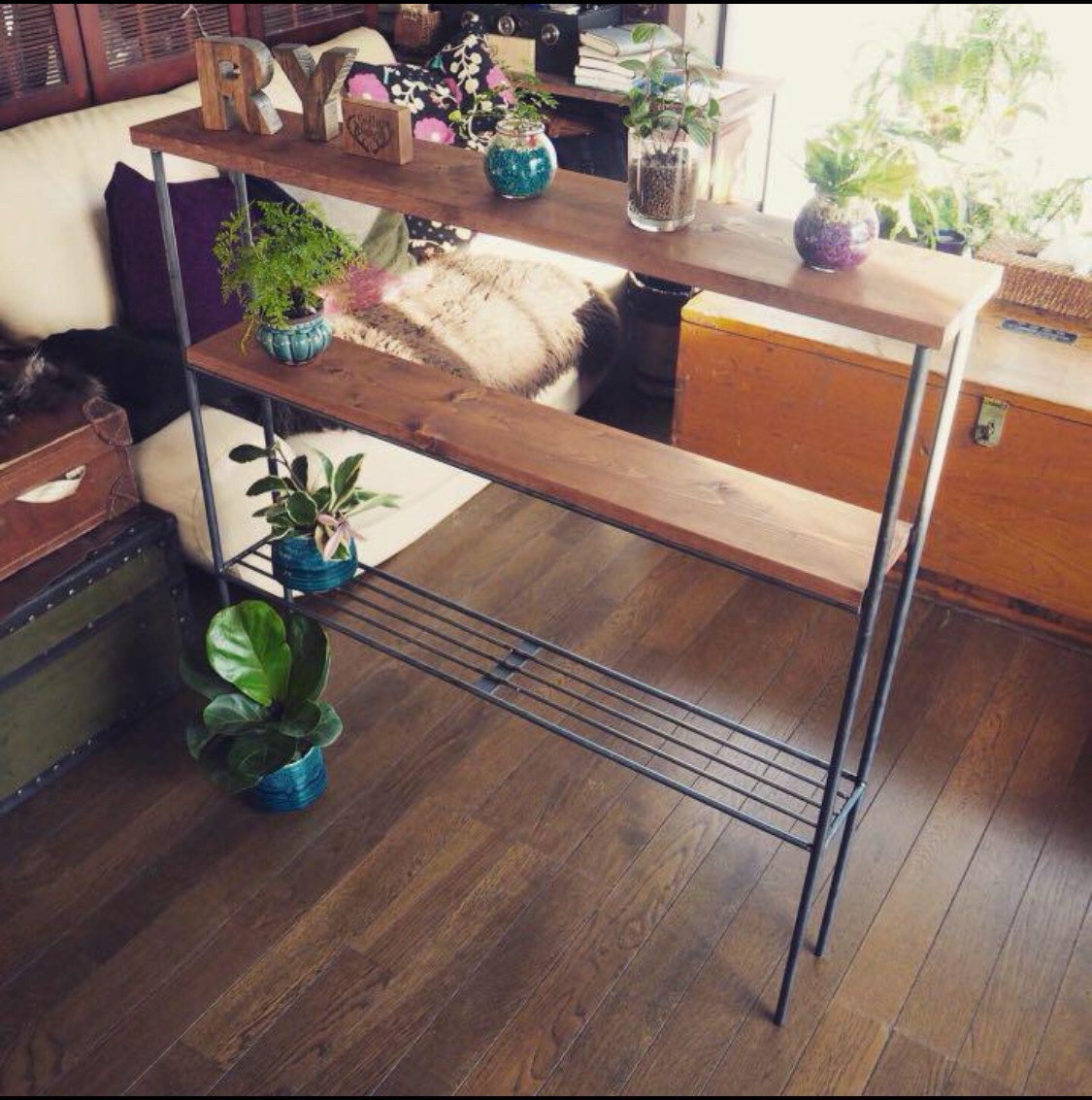 アイアン3段シェルフ　アイアンラック　オーダーメイド　ハンドメイド　男前家具　アイアン家具　インダストリアル　無骨家具