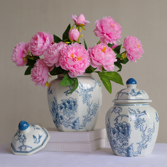 陶器の花瓶と花の組み合わせ【生花】シャクヤク　サラベル 母の日予約販売2024 creema限定の早割価格にて販売します 9枚目の画像