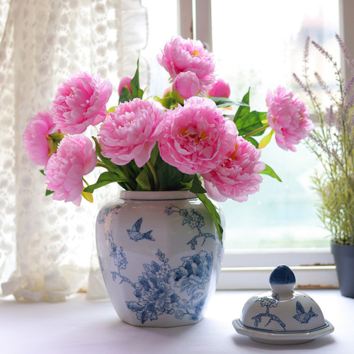 陶器の花瓶と花の組み合わせ【生花】シャクヤク サラベル 一輪挿し